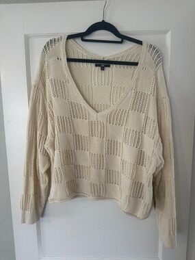 Vans Alma Open-Knit V-Neck Sweater - Cream Size XL